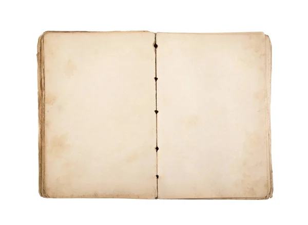 Abrir Livro Antigo Com Páginas Manchadas Amarelo Branco Isolado Fundo — Fotografia de Stock