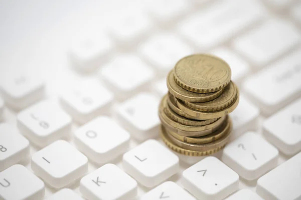 Euro Coins Computer Keyboard — Stock Photo, Image