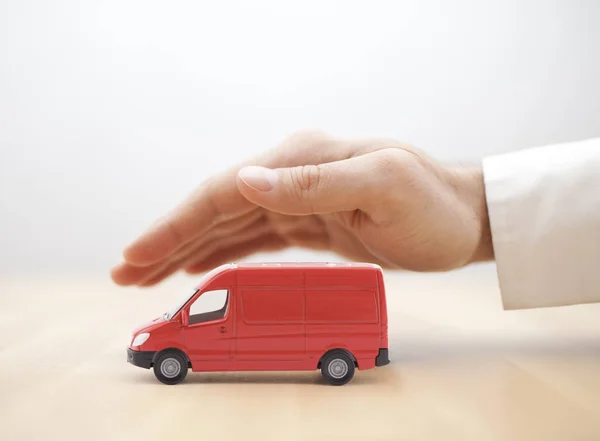 Transport Red Van Car Protected Hand — Stock Photo, Image