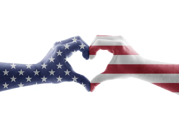 Две Руки Форме Сердца Флагом Сша — стоковое фото