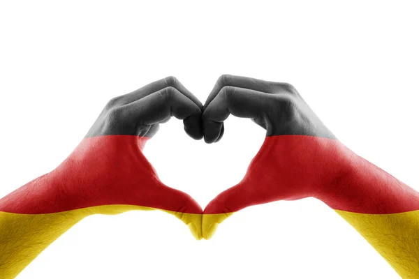 Two Hands Form Heart German Flag Isolated White Background — Stock Photo, Image