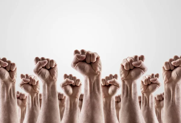 Large Group Raised Hands Showing Fists — Stock Photo, Image