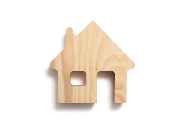 白色背景下带有剪切路径的木制房屋形状 — 图库照片