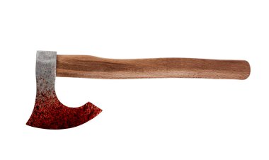 Beyaz arka planda izole edilmiş kandaki Viking baltası 
