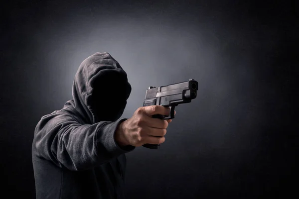 Hooded Man Gun Dark — Stock Photo, Image