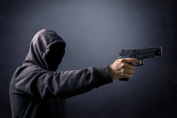 Hooded Man Gun Dark — Stock Photo, Image