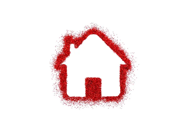 Small House Shape Red Glitter Isolated White Background — Stock Photo, Image