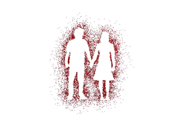 Mann Und Frau Auf Rotem Glitzer Isoliert Auf Weißem Hintergrund — Stockfoto
