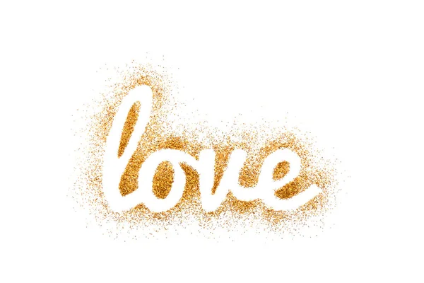 Palavra Amor Brilho Dourado Isolado Fundo Branco — Fotografia de Stock