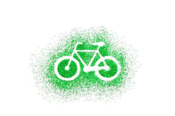 Forma Della Bicicletta Scintillio Verde Sfondo Bianco — Foto Stock