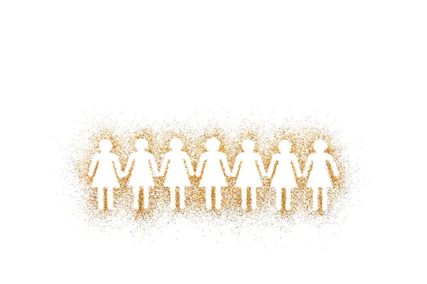 Группа Женщин Стоящих Вместе Держащихся Руки Золотом Блеске Белом Фоне — стоковое фото