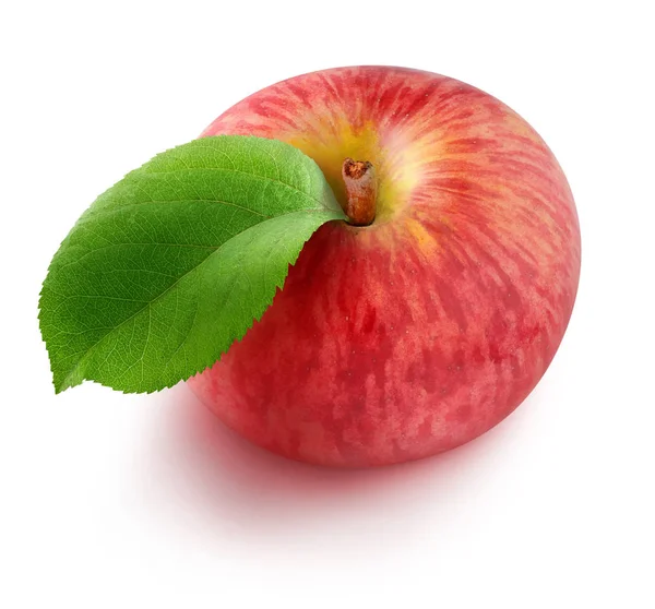 Isolated Apple One Red Apple Leaf Top View Isolated White — Stock Photo, Image