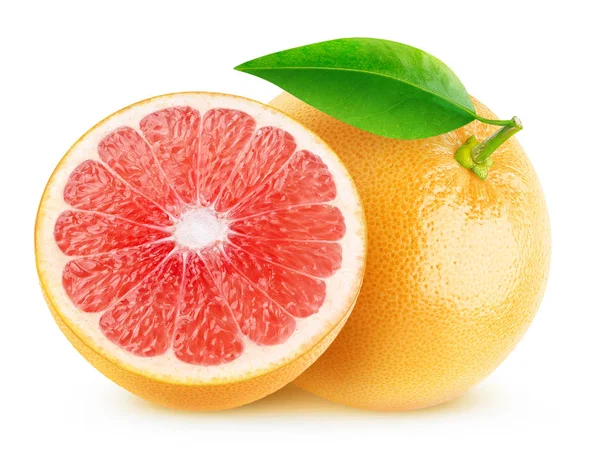 Geïsoleerde Grapefruits Gesneden Roze Grapefruits Geïsoleerd Een Witte Achtergrond Met — Stockfoto