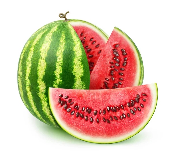 Wassermelone Scheiben Geschnitten Isoliert Auf Weißem Hintergrund Mit Schneideweg — Stockfoto