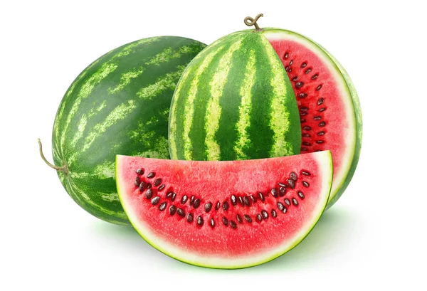 Geïsoleerde Vruchten Twee Watermeloenen Geïsoleerd Een Witte Achtergrond Met Uitknippad — Stockfoto