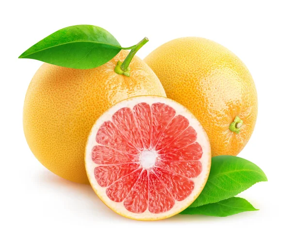 Geïsoleerde Citrusvruchten Twee Een Half Grapefruits Geïsoleerd Een Witte Achtergrond — Stockfoto