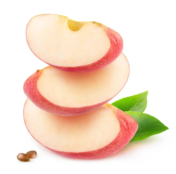 Izolované Apple Klíny Tři Kusy Ovoce Červené Jablko Sebe Izolované — Stock fotografie