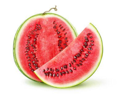 Half and slice of fresh watermelon isolated on white background with clipping path clipart