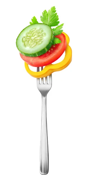 Vereinzelt Frisches Gemüse Tomatenstücke Gurken Und Gelbe Paprika Salatzutaten Auf — Stockfoto