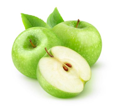 İzole meyve. Yeşil elma kırpma yolu ile beyaz arka plan üzerinde izole kesmek