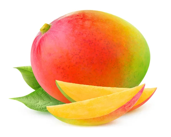 孤立的芒果 一整个芒果水果与叶上孤立的白色背景与剪切路径 — 图库照片