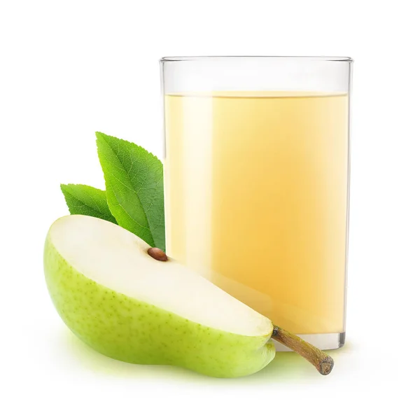 Bebida Isolada Copo Suco Pêra Pedaço Fruta Isolado Fundo Branco — Fotografia de Stock