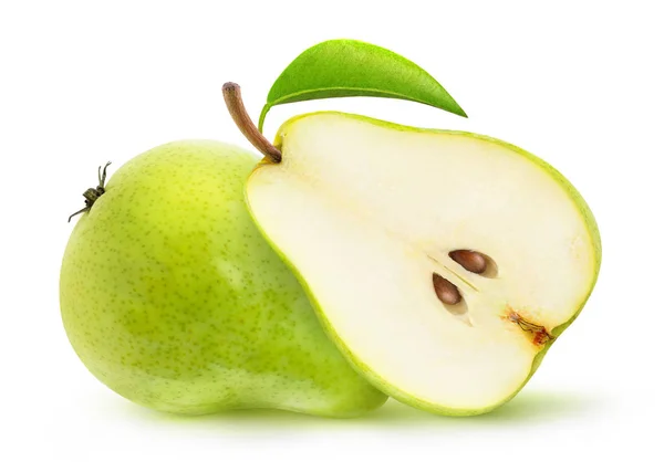 Isolated Pears Two Halves Green Pear Fruits Isolated White Background — Stock Photo, Image