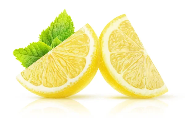 Zeppe Limone Isolate Due Pezzi Frutta Limone Con Menta Isolata — Foto Stock