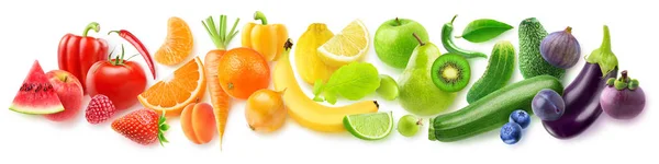 Vereinzelte Früchte Einer Reihe Regenbogen Aus Frischem Obst Und Gemüse — Stockfoto