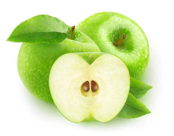 Isolated Apples Two Green Apples Half Isolated White Background Clipping — Stock Photo, Image