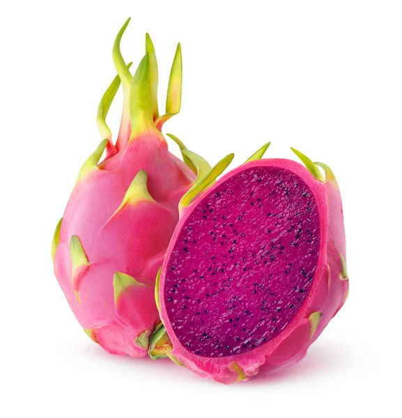 Dragonfruit 赤い果肉がピタハヤ クリッピング パスと白い背景で隔離のフルーツをカットします — ストック写真