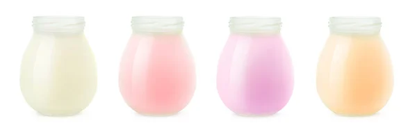 Verzameling van geïsoleerde yoghurt potten — Stockfoto