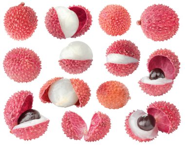 İzole bütün ve kesme lychee meyve toplama