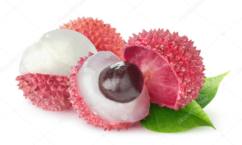 Isolated peeled lychee fruits