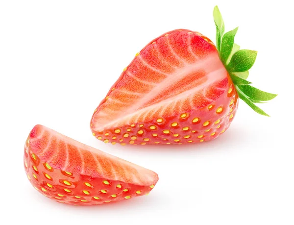 Geïsoleerde aardbei vrucht met uitgesneden deel — Stockfoto