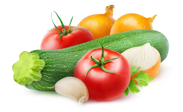 Zutaten für Zucchini, Zwiebeln und Tomaten — Stockfoto