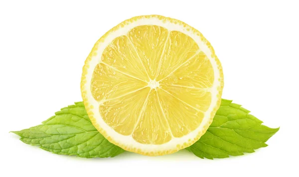 Potongan terisolasi lemon dan daun mint — Stok Foto