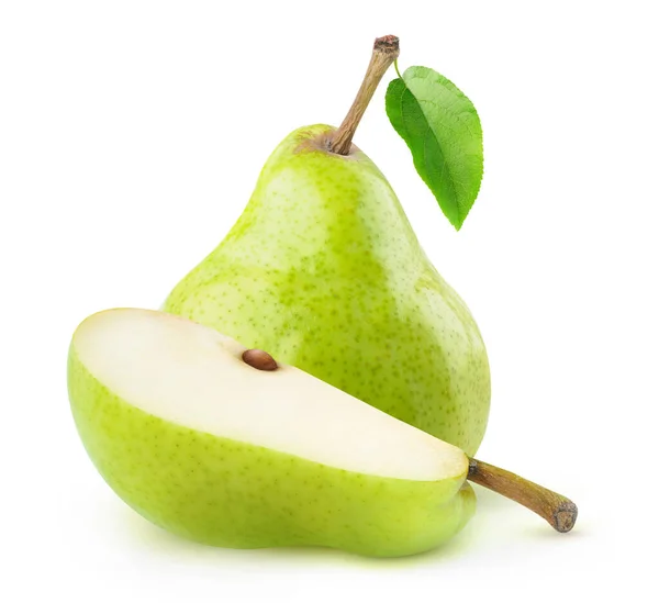 Isolated Green Pears One Whole Green Pear Fruit Cut Out — Stock Photo, Image