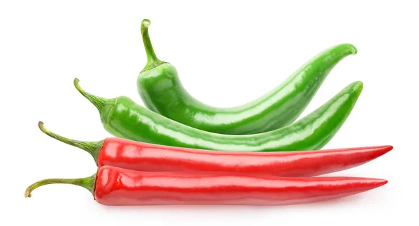 Pile Red Green Hot Chili Peppers Isolated White Background — Stock Photo, Image