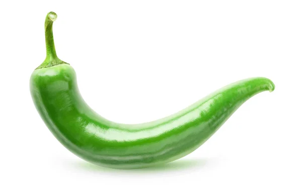 Egy Zöld Chili Paprika Elszigetelt Fehér Háttér — Stock Fotó