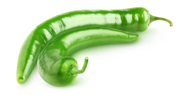 Hot Green Peppers Curved Shape Isolated White Background Clipping Path — Stock Photo, Image