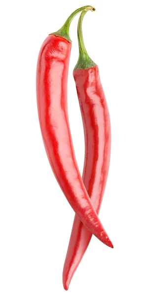 Dwie Surowe Czerwone Papryki Chili Izolowane Białym Tle — Zdjęcie stockowe