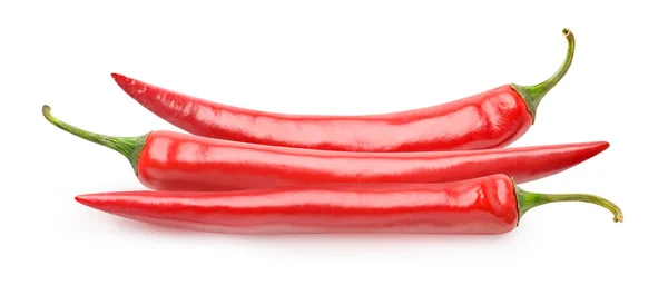 Σωρός Από Τρεις Κόκκινες Πιπεριές Τσίλι Απομονωμένες Λευκό Φόντο — Φωτογραφία Αρχείου