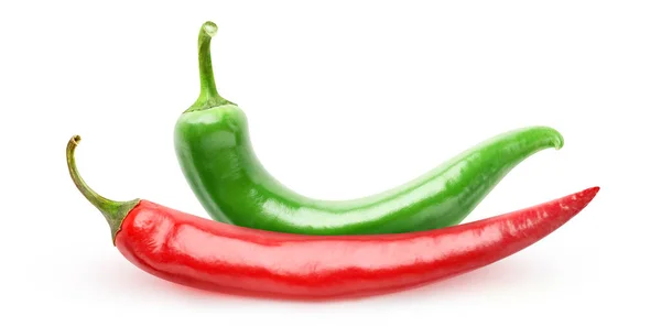 Two Hot Chili Peppers Different Color Isolated White Background — Stock Photo, Image