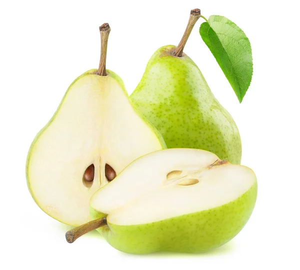 Isolated Green Pears One Whole Pear Fruit One Cut Halves — Stock Photo, Image