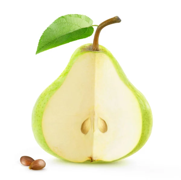 Vereinzelte Birnenfrüchte Eine Grüne Birne Mit Ausgeschnittenem Stück Und Samen — Stockfoto