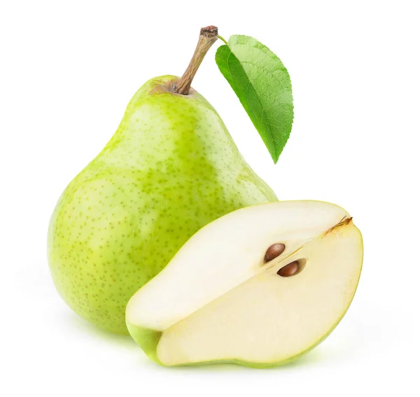 Isolated Pear One Whole Green Pear Piece Seeds Isolated White — Stock Photo, Image