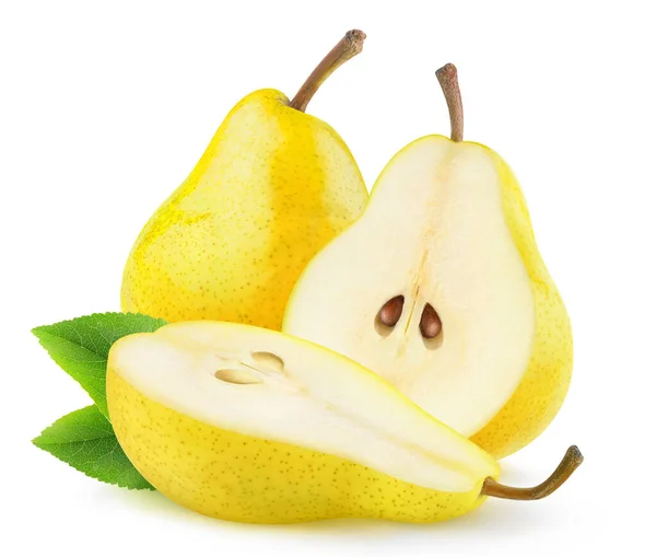 Geïsoleerde Gele Peren Een Hele Peer Fruit Een Gesneden Helft — Stockfoto