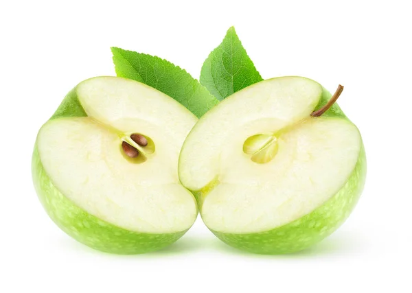 Manzana Verde Aislada Dos Mitades Fruta Manzana Abuela Herrero Aislado — Foto de Stock