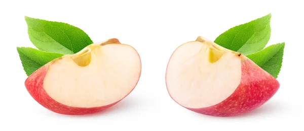 Cuñas Manzana Aisladas Dos Imágenes Rodaja Manzana Roja Aisladas Sobre — Foto de Stock